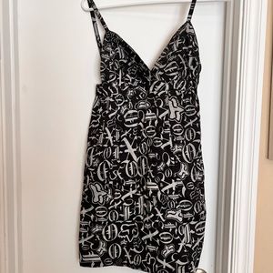 Spaghetti strap black and gray fox  short dress
